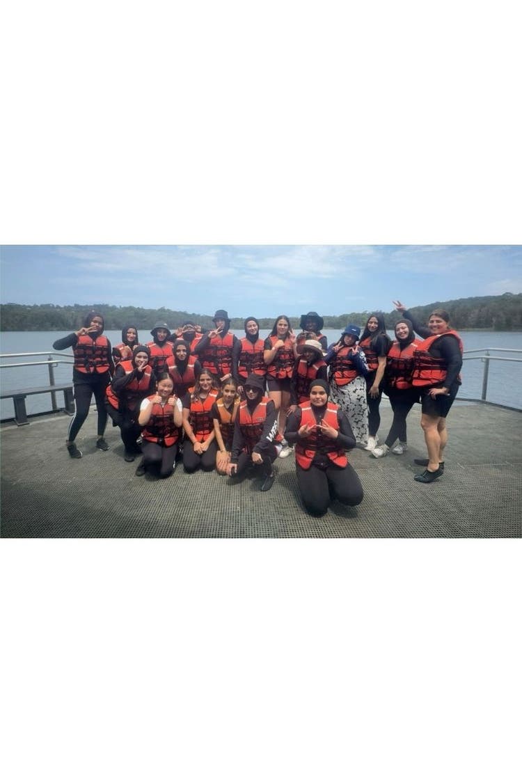 students at camp with teacher
